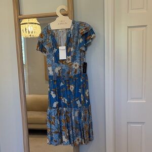 Ulla Johnson Blue and White Floral Midi Dress